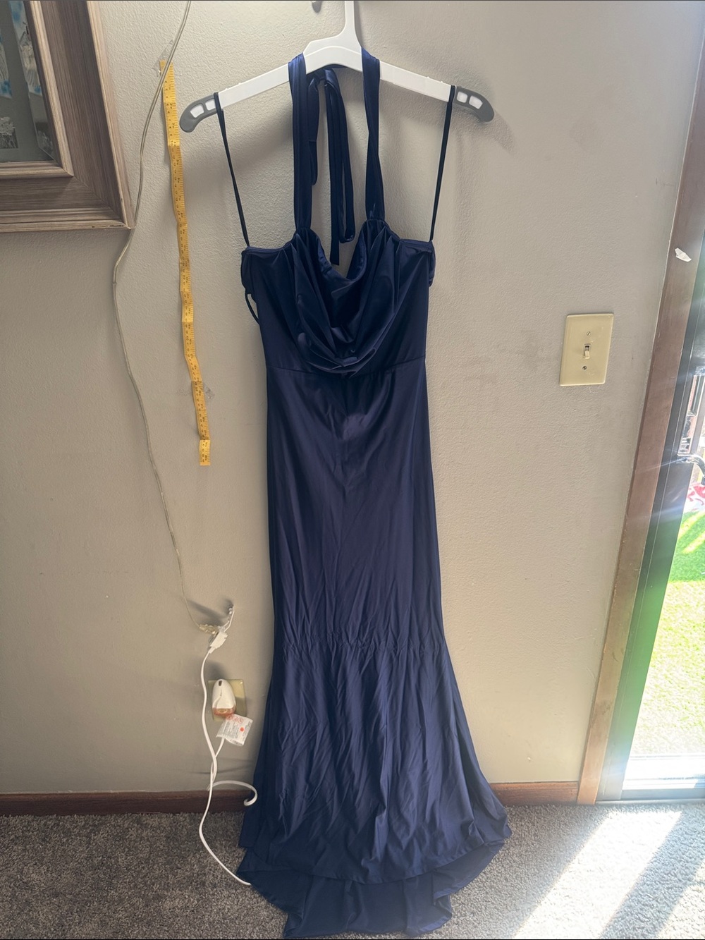 Elegant Navy Halter Evening Dress